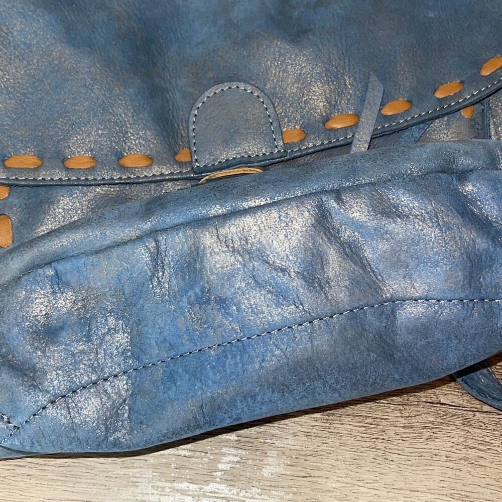 Carla Mancini Womens Flap Fringe Boho Leather Crossbody Bag Blue Medium - Picture 6 of 9